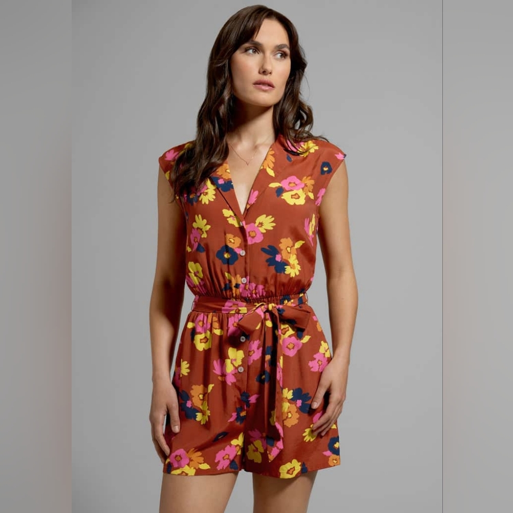 Modcloth Read It and Steep Romper Rusty Orange Floral Women's Plus Size 3X - Picture 1 of 10